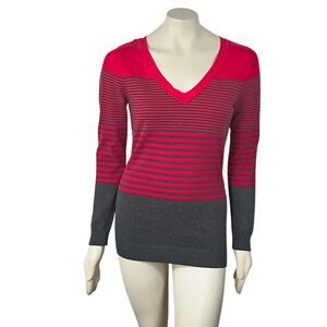 Rue 21 Vintage 90s Y2K Top Blouse Shirt V Neck Long Sleeve Striped Juniors Large